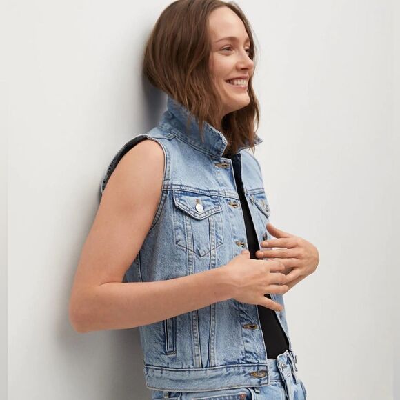 Mango Denim Vest Pockets New - Picture 2 of 8